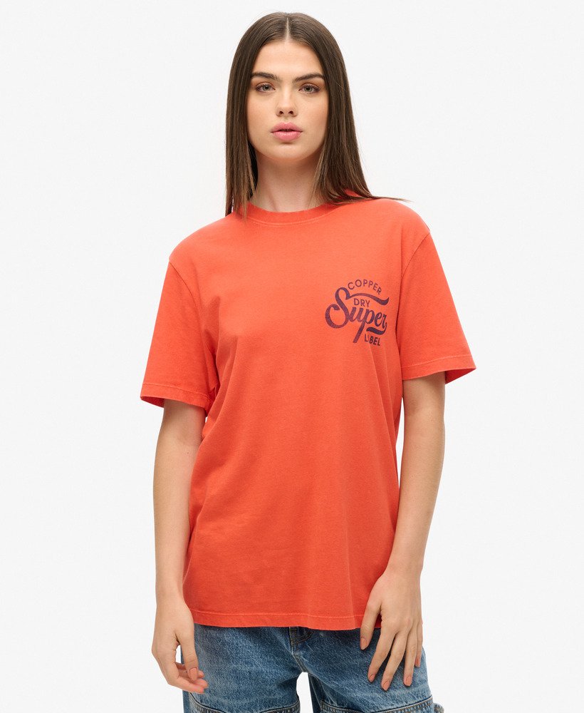 camiseta oversized copper label com estampa no peito em denim co laranja ferrugem