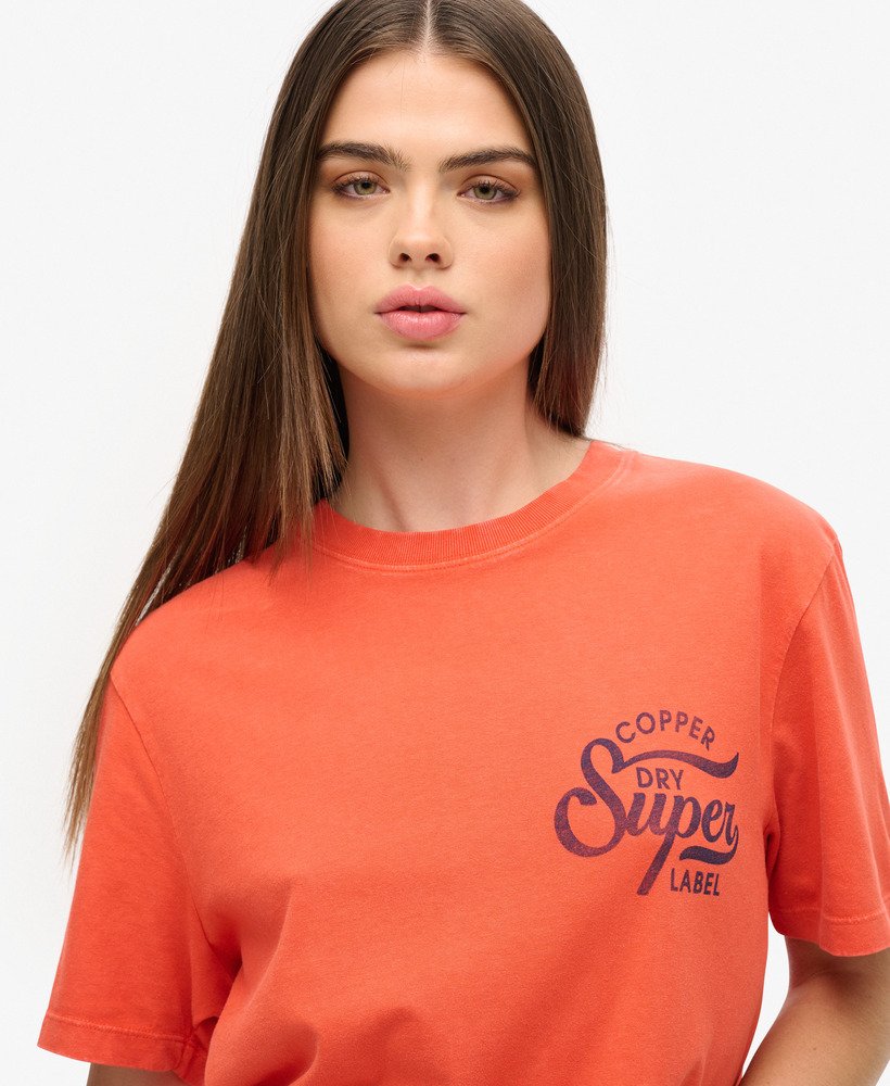 camiseta oversized copper label com estampa no peito em denim co laranja ferrugem