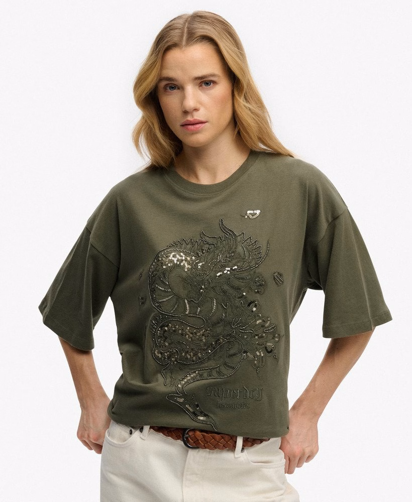 Camiseta oversized com estampa de tatuagem