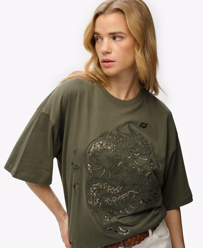 Camiseta oversized com estampa de tatuagem