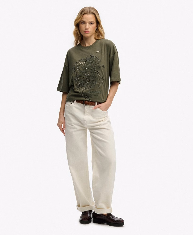 Camiseta oversized com estampa de tatuagem