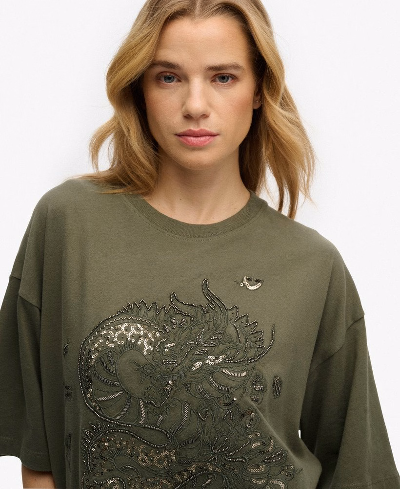 Camiseta oversized com estampa de tatuagem