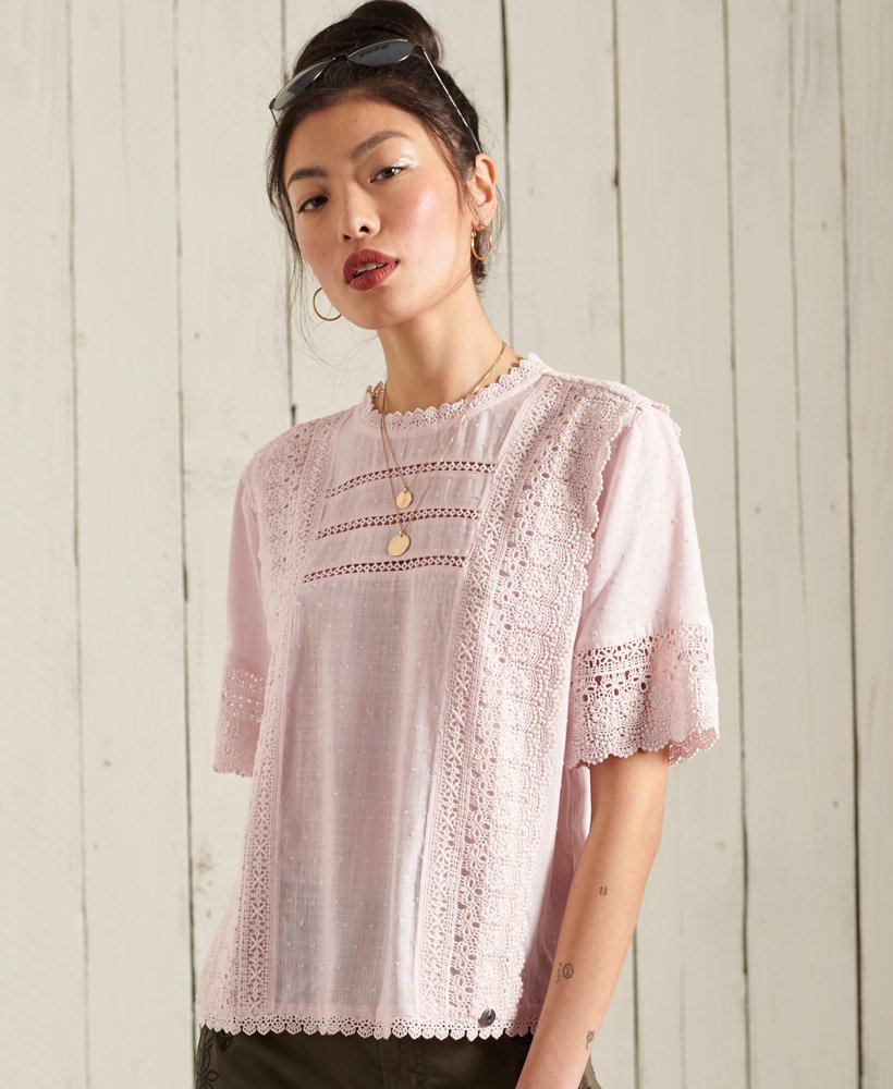 top annie lace na cor rosa claro