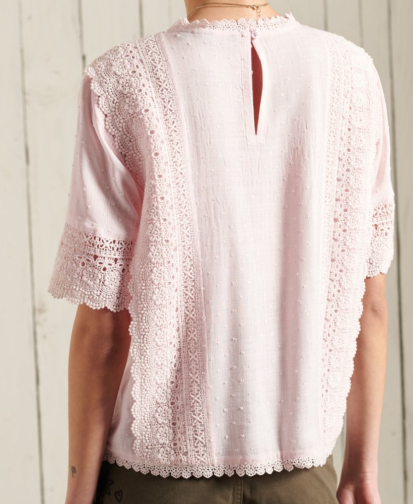 top annie lace na cor rosa claro