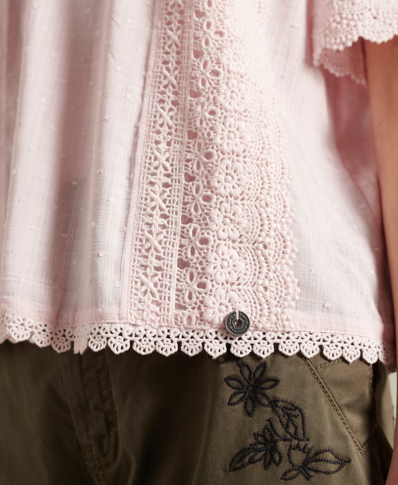 top annie lace na cor rosa claro