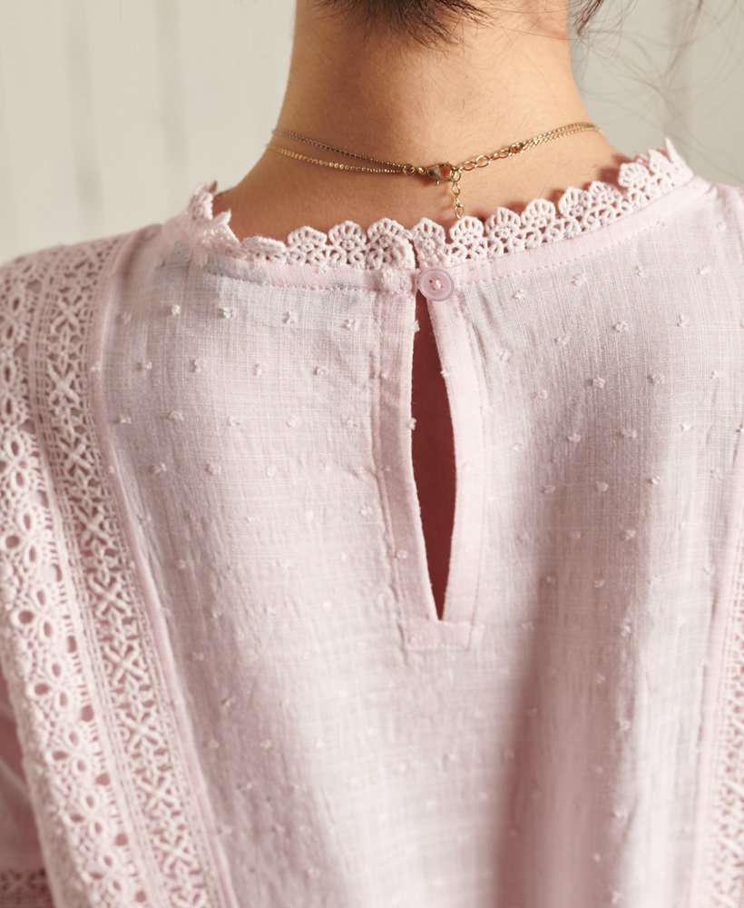 top annie lace na cor rosa claro