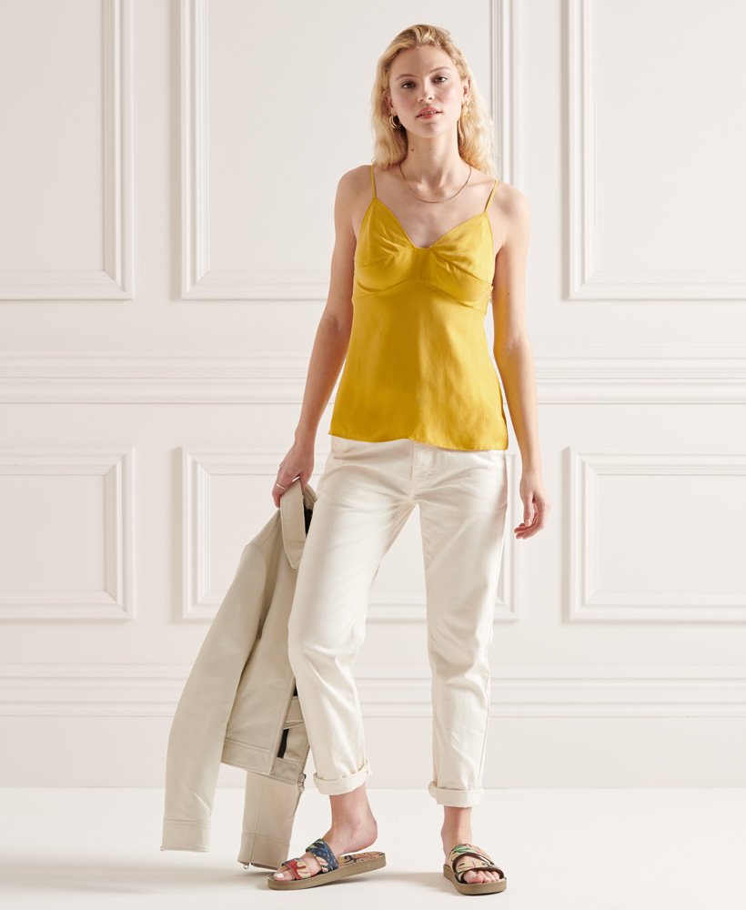 top de alças em cupro amarelo enxofre
