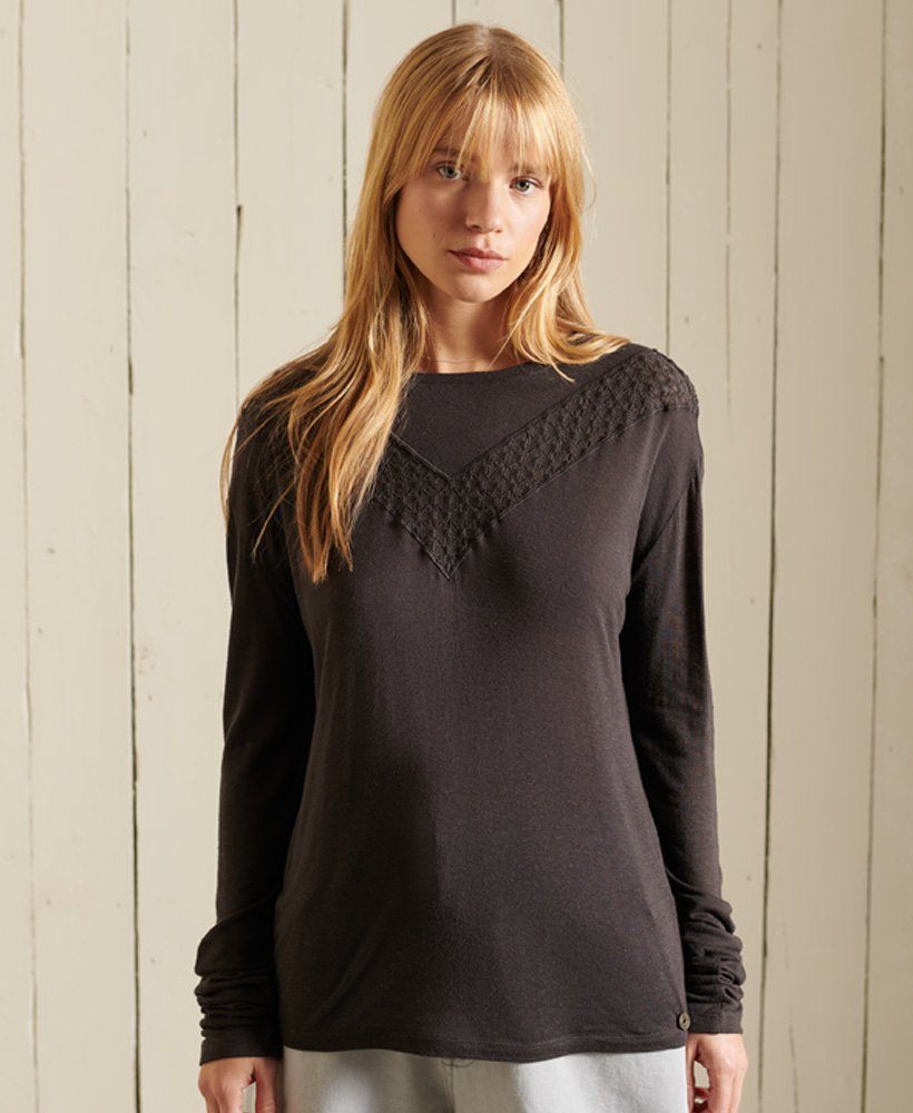 blusa de manga comprida rock lace em jersey na cor preto vintage