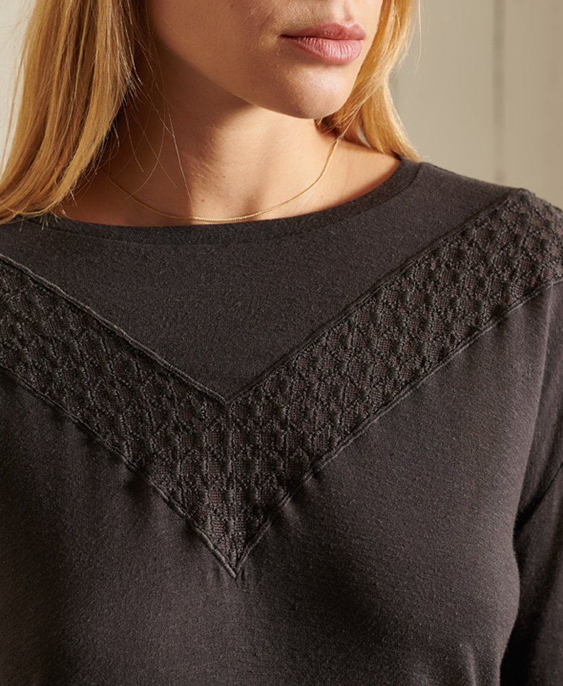 blusa de manga comprida rock lace em jersey na cor preto vintage