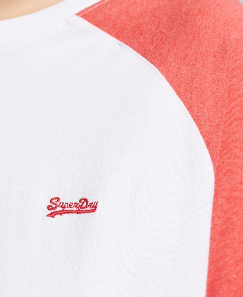 camiseta de manga comprida estilo baseball vintage em algodão orgânico na cor mescla opticcoral reef.