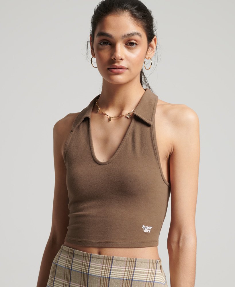 top cropped vintage com gola na cor marrom cacau