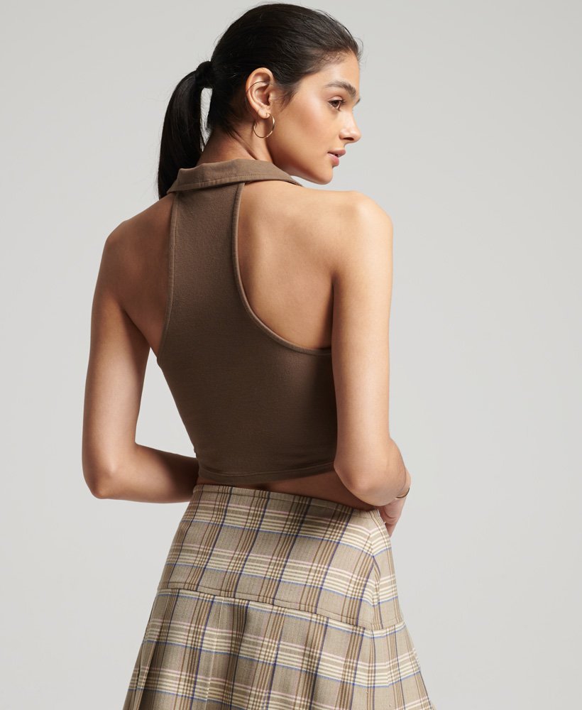 top cropped vintage com gola na cor marrom cacau