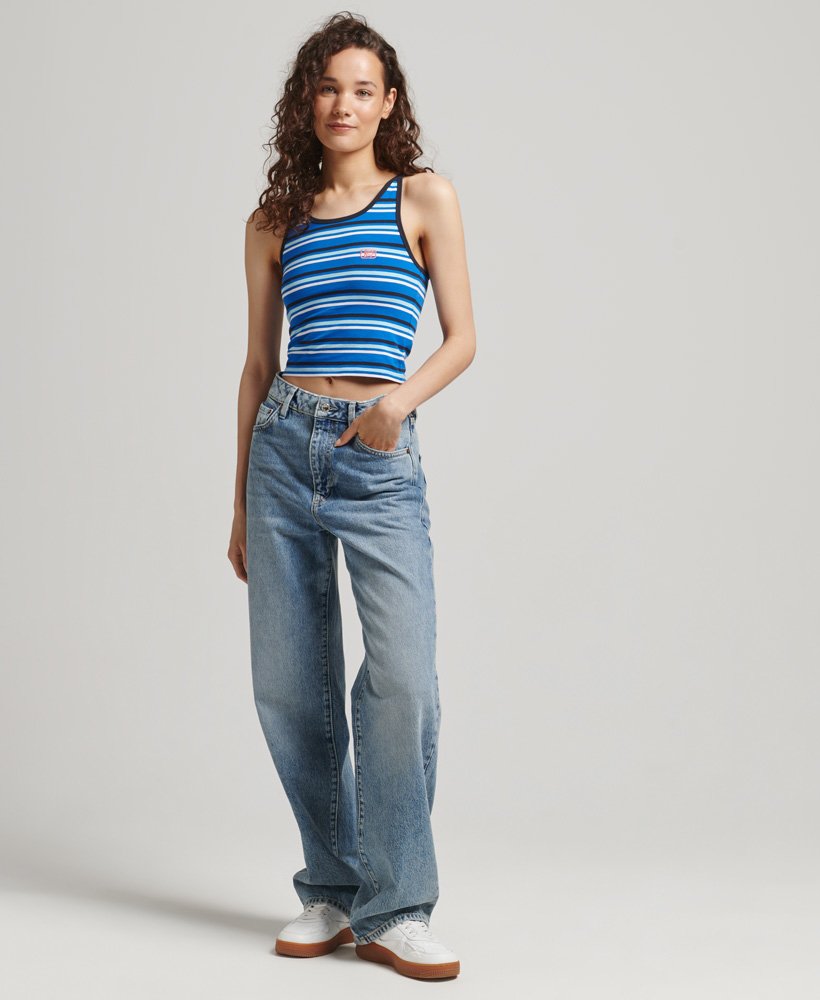 colete vintage cali stripe em listras azuis