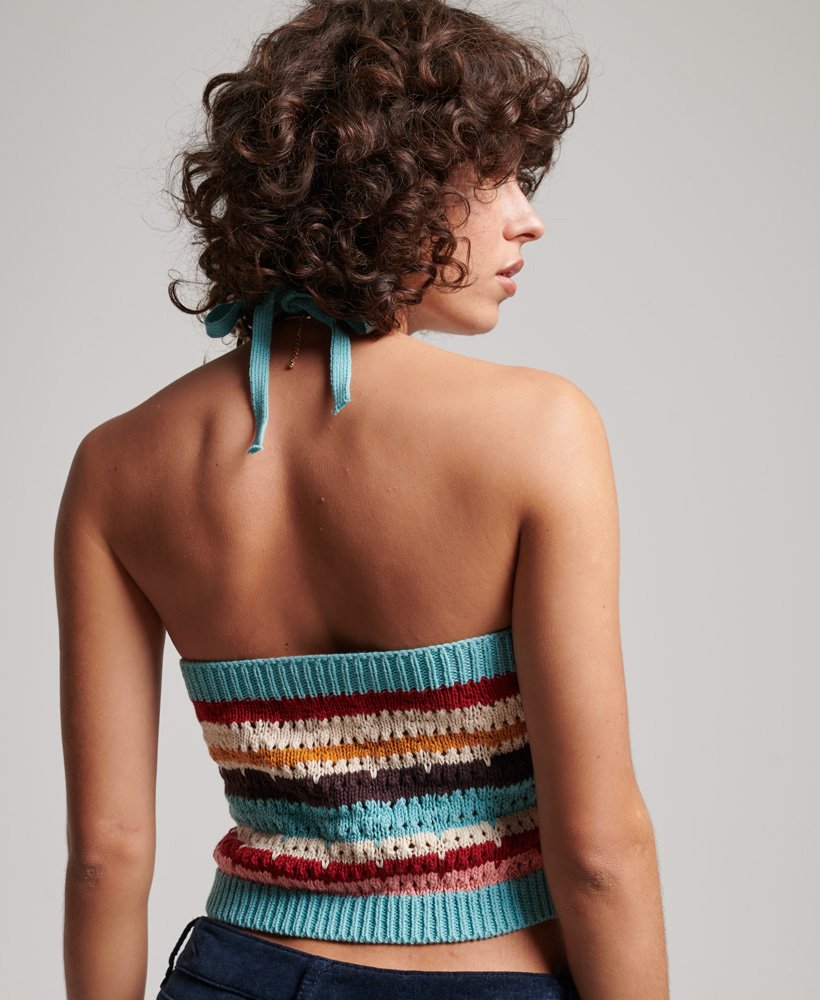 top de crochê estilo halter em listras verde-berilo