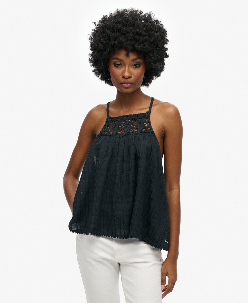top de alcinha vintage com decote halter na cor azul-marinho eclipse.