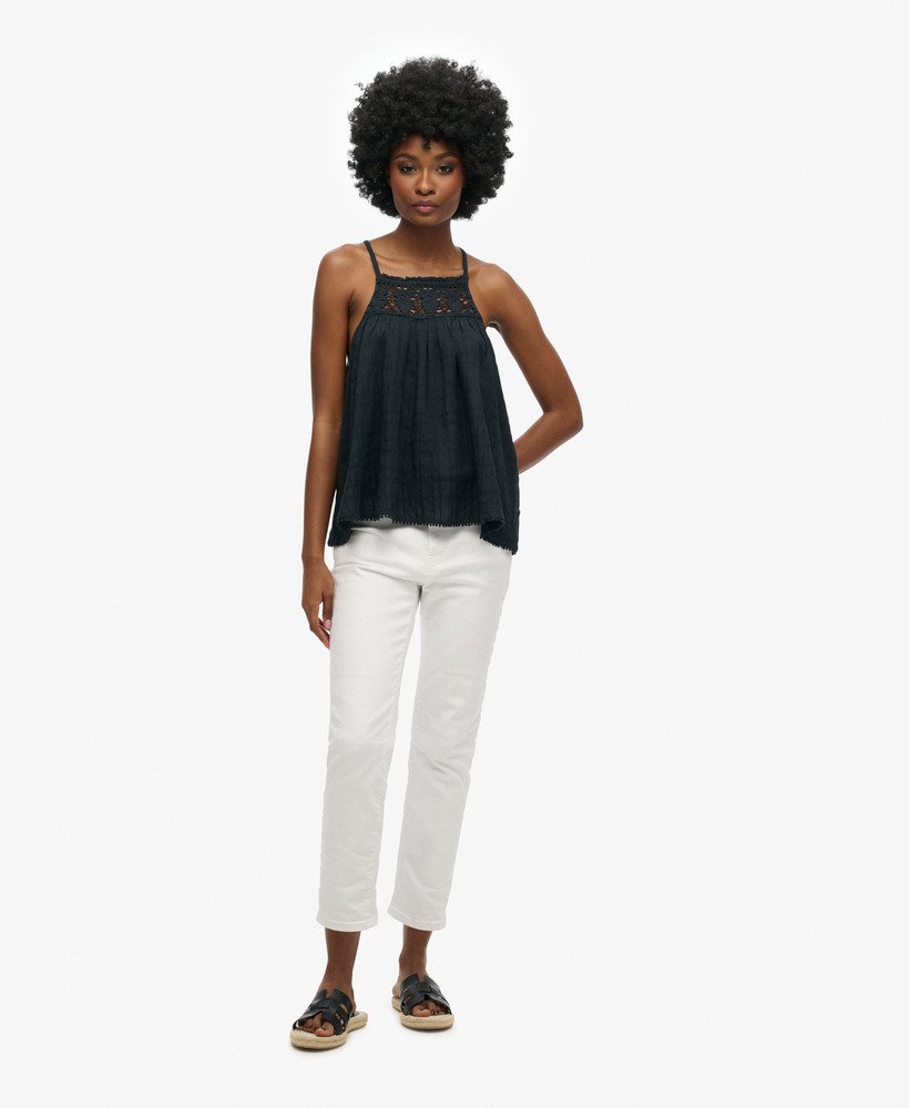 top de alcinha vintage com decote halter na cor azul-marinho eclipse.