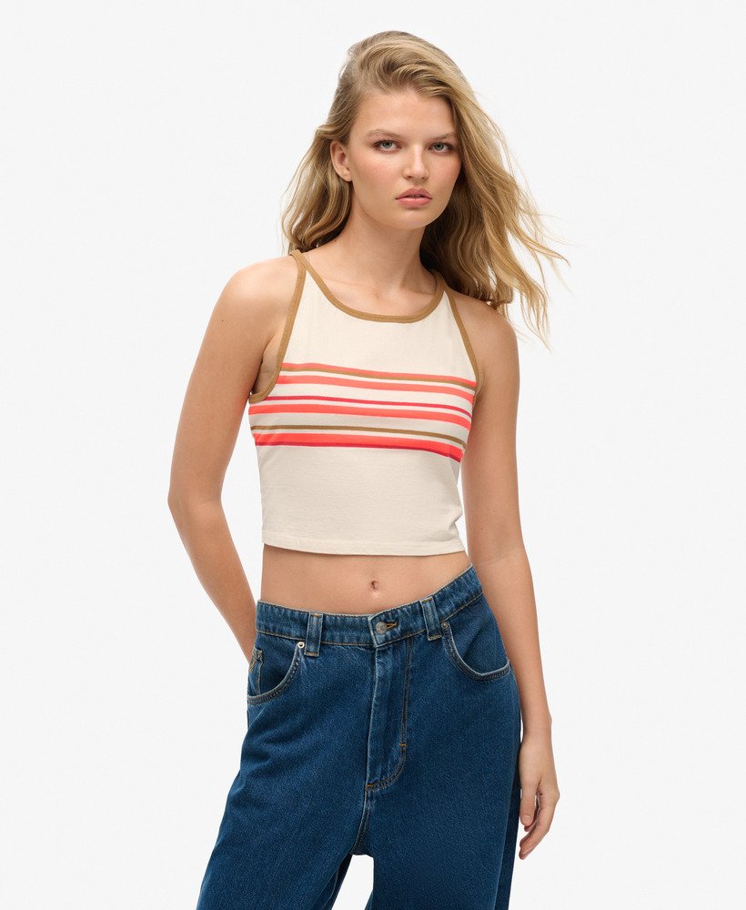 regata vintage listrada estilo surf na cor aveia.