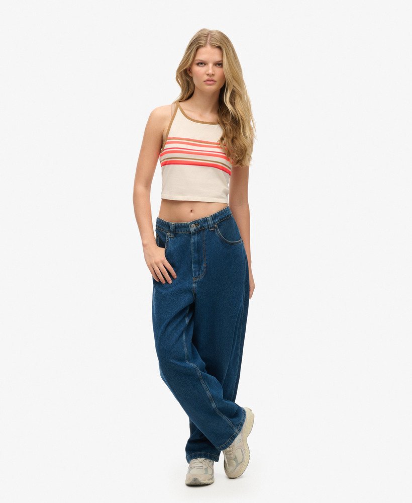 regata vintage listrada estilo surf na cor aveia.