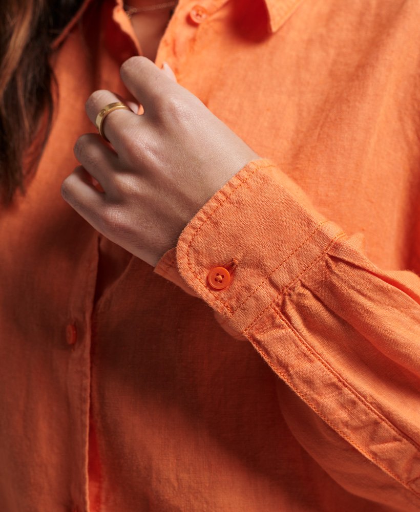 camisa boyfriend casual de linho na cor laranja jaffa