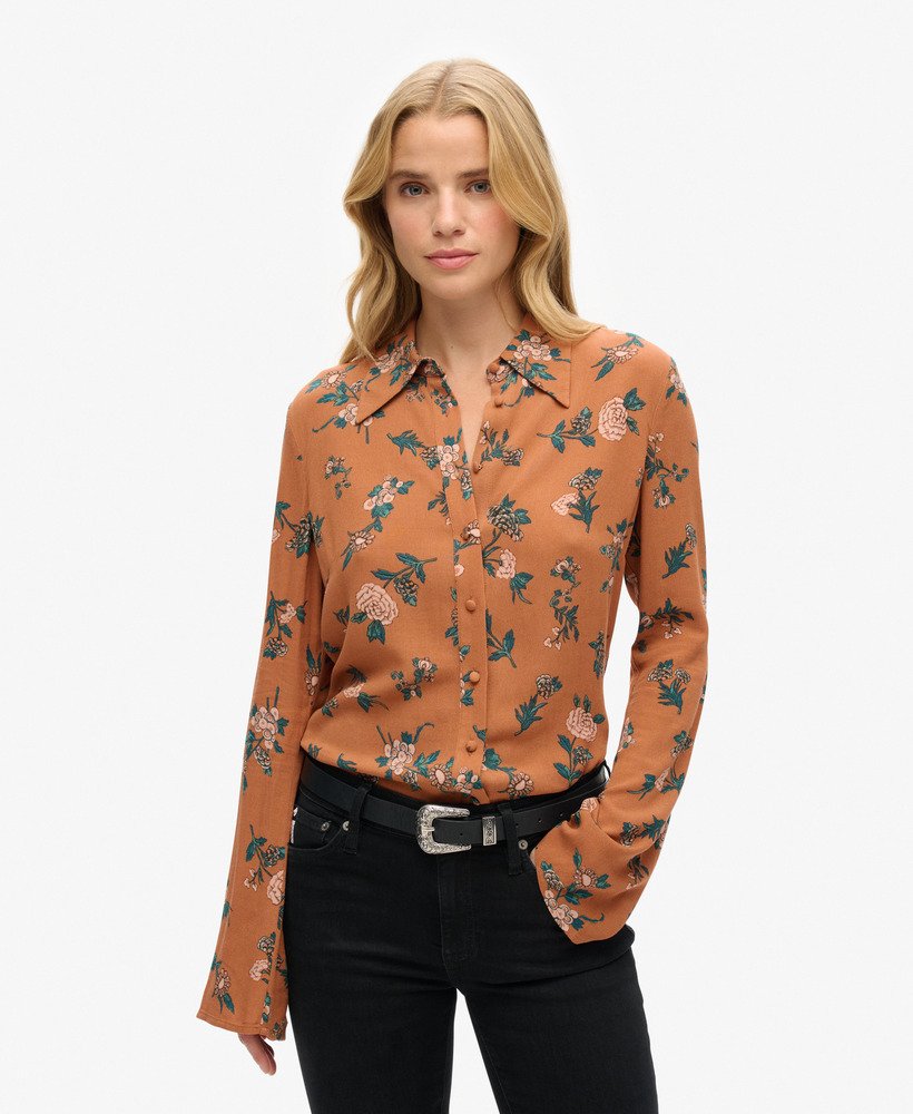 camisa studios seventies na estampa fleur tan