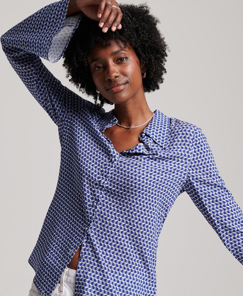 camisa studios seventies em estampa geométrica azul marinho listellos