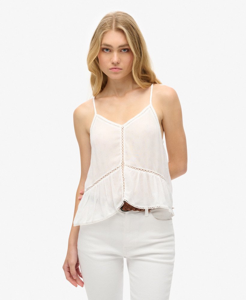 top de alças com detalhe em escada na cor off white