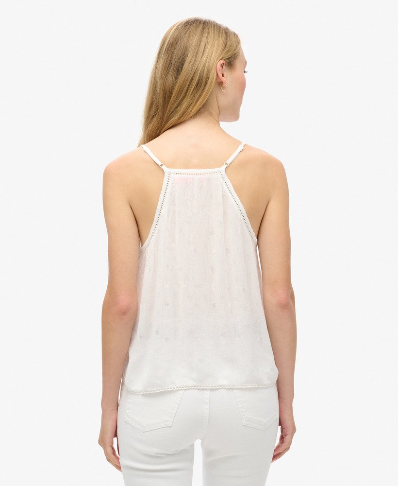 top de alças com detalhe em escada na cor off white