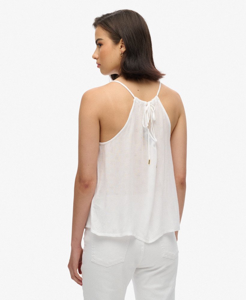 top de alças vintage com detalhe em renda na cor off white