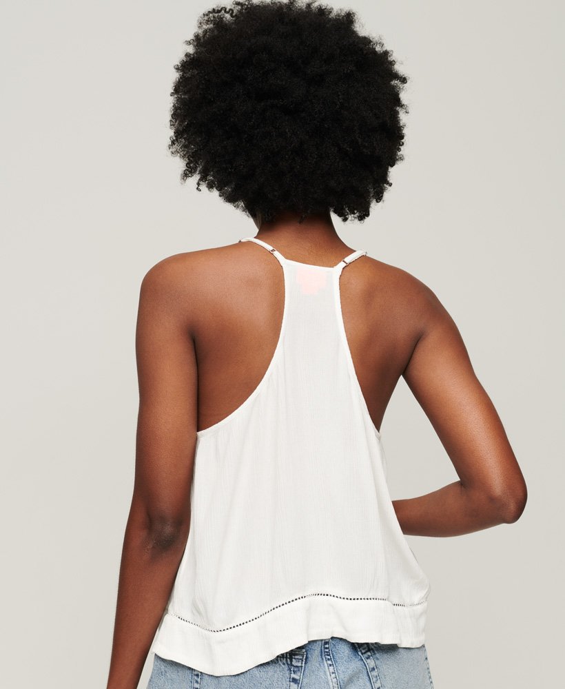 blusa regata com amarração no pescoço na cor off white