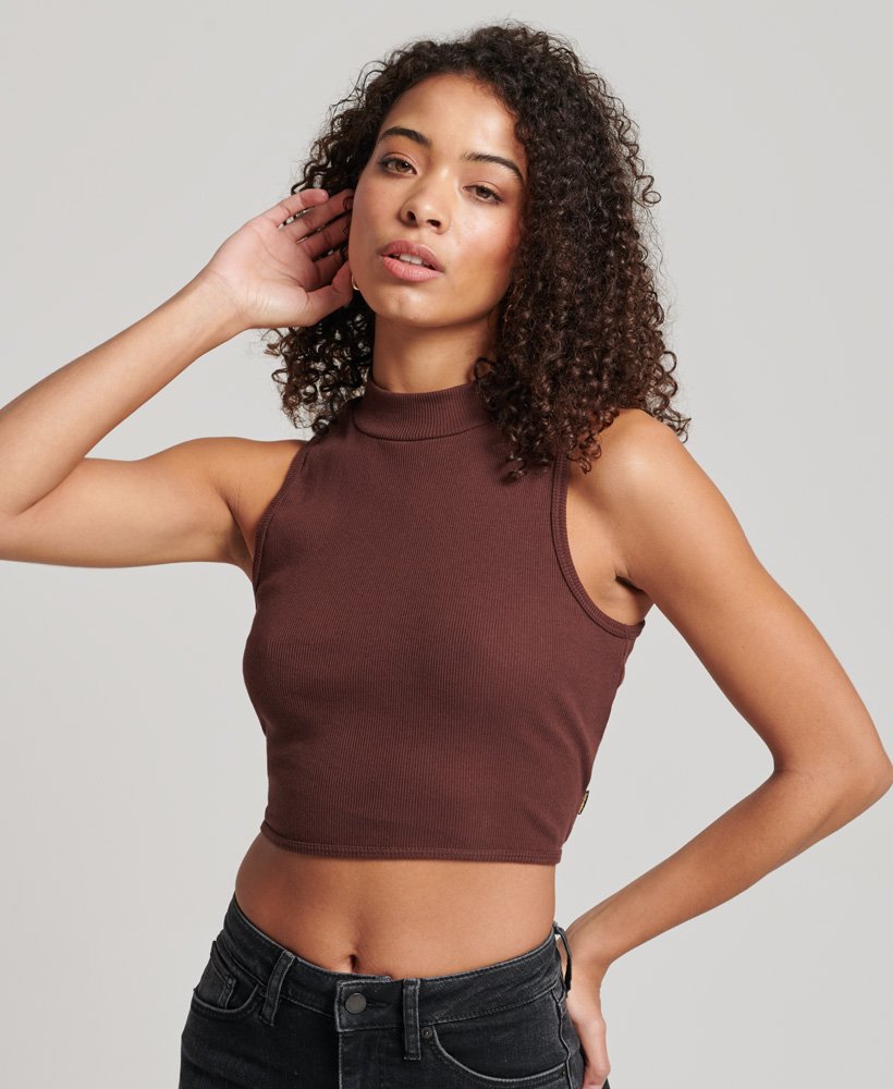 top cropped de gola alta na cor marrom chicória e café.