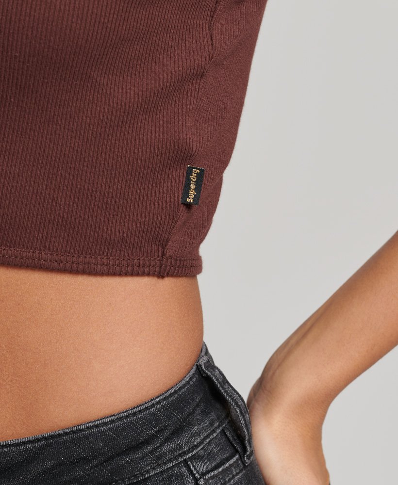 top cropped de gola alta na cor marrom chicória e café.