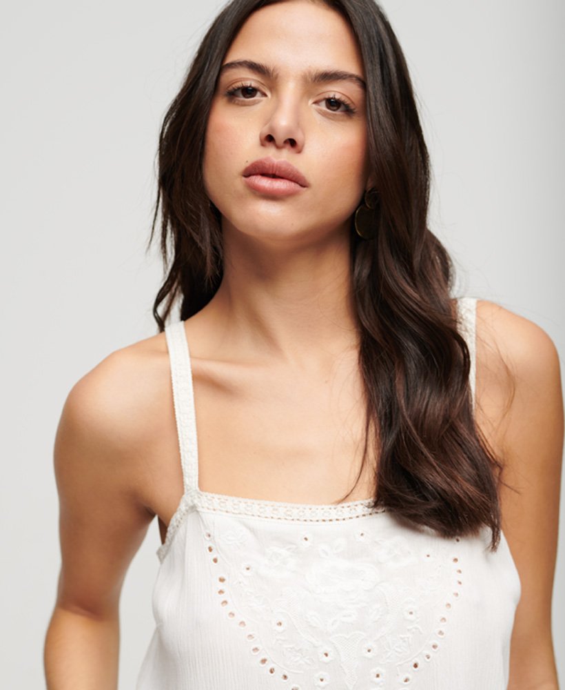 top de alças bordado na cor off white