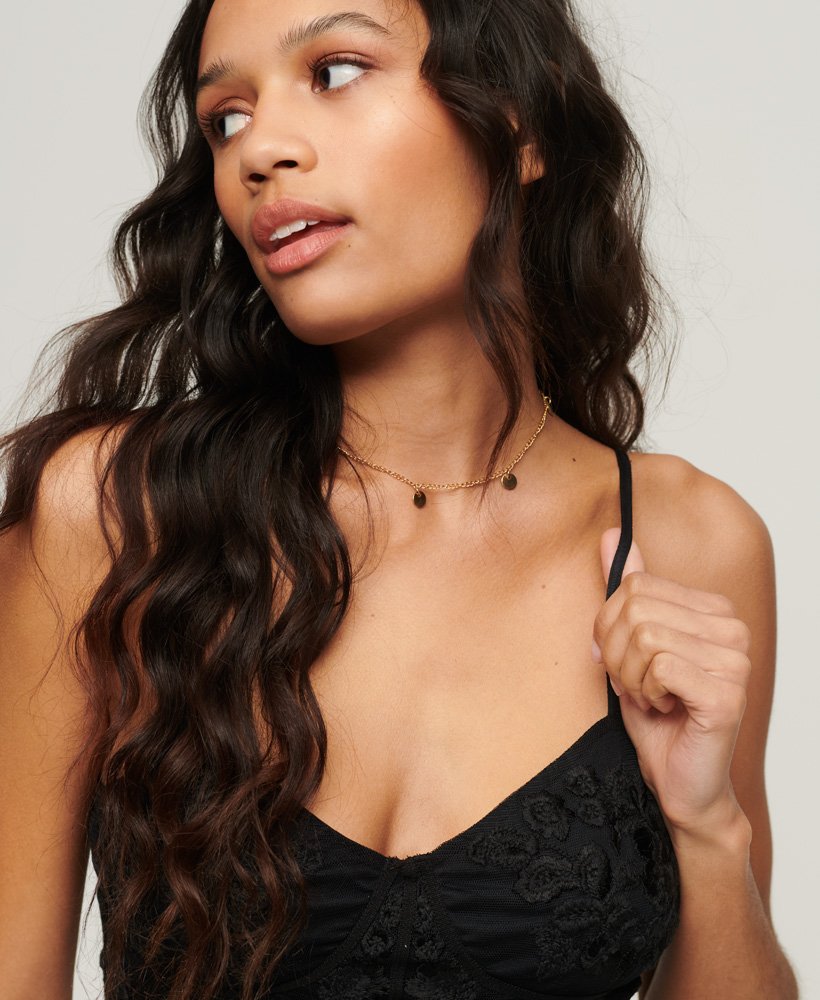 top corset bordado com flores na cor preto jato