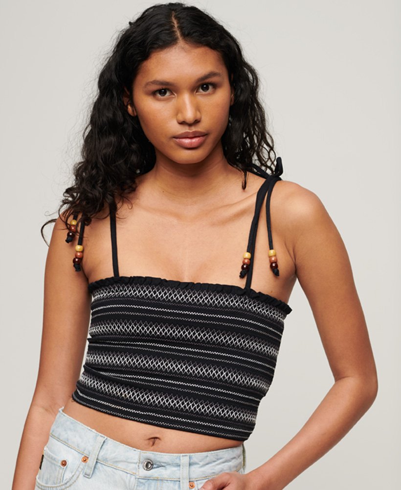 blusa regata bordada com detalhe franzido em preto lavado