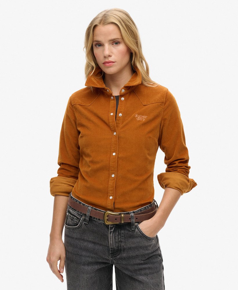 camisa western de veludo cotelê em tom bege vibrante