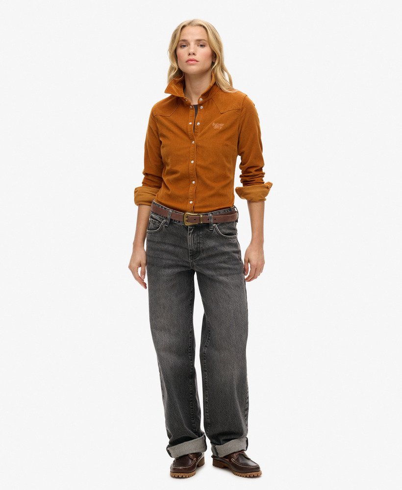 camisa western de veludo cotelê em tom bege vibrante