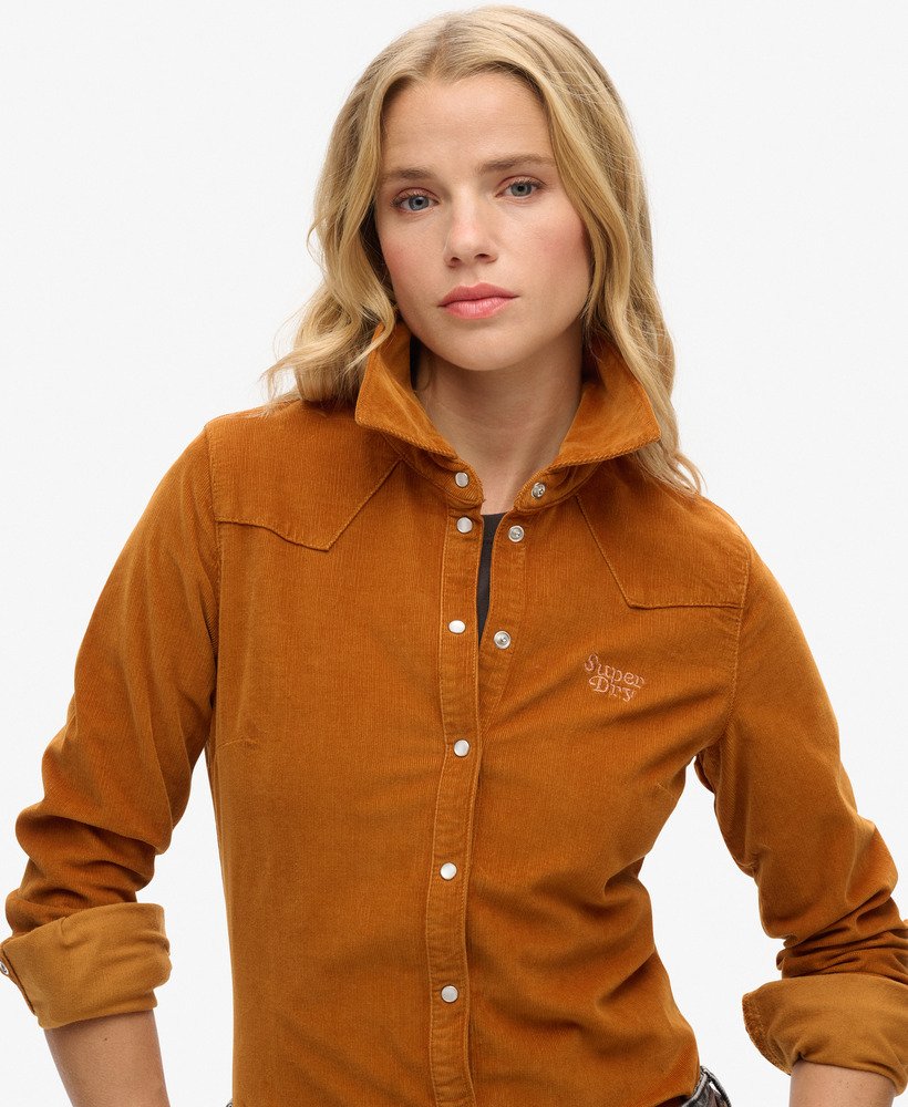 camisa western de veludo cotelê em tom bege vibrante