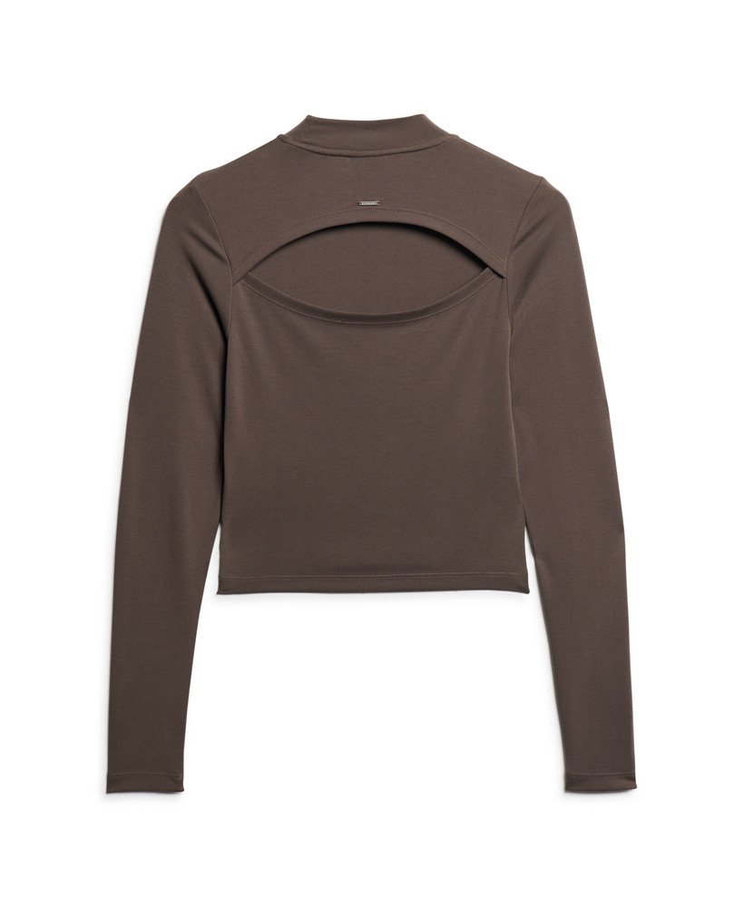 blusa de manga comprida com costas abertas na cor marrom uva-passa