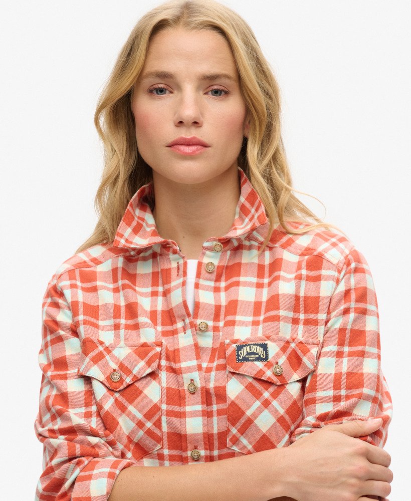 camisa de flanela xadrez lenhador em laranja.