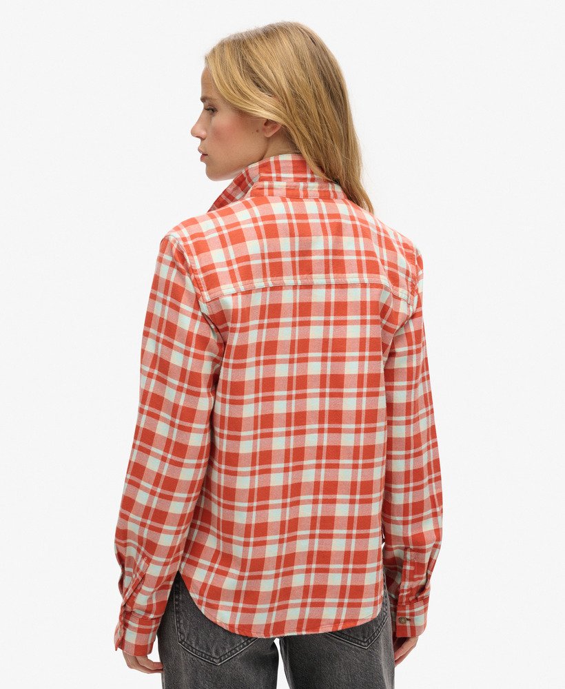 camisa de flanela xadrez lenhador em laranja.