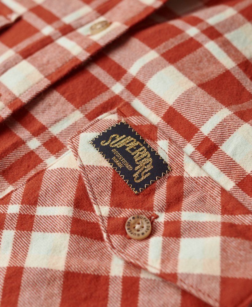 camisa de flanela xadrez lenhador em laranja.