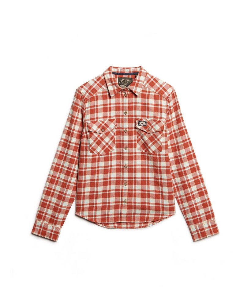 camisa de flanela xadrez lenhador em laranja.