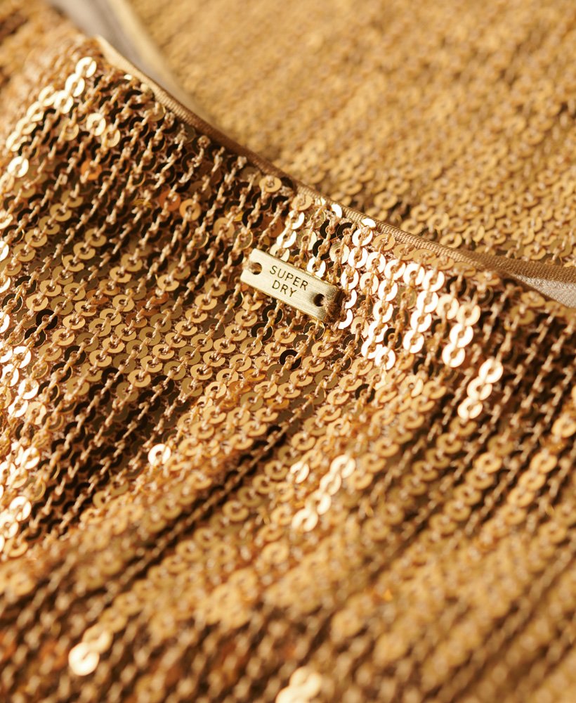 top de alcinha com lantejoulas em dourado champanhe.
