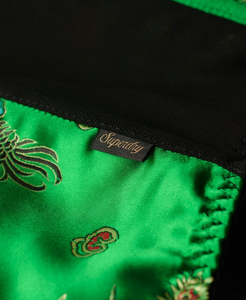 top corset em cetim com bordado floral em brocado verde.