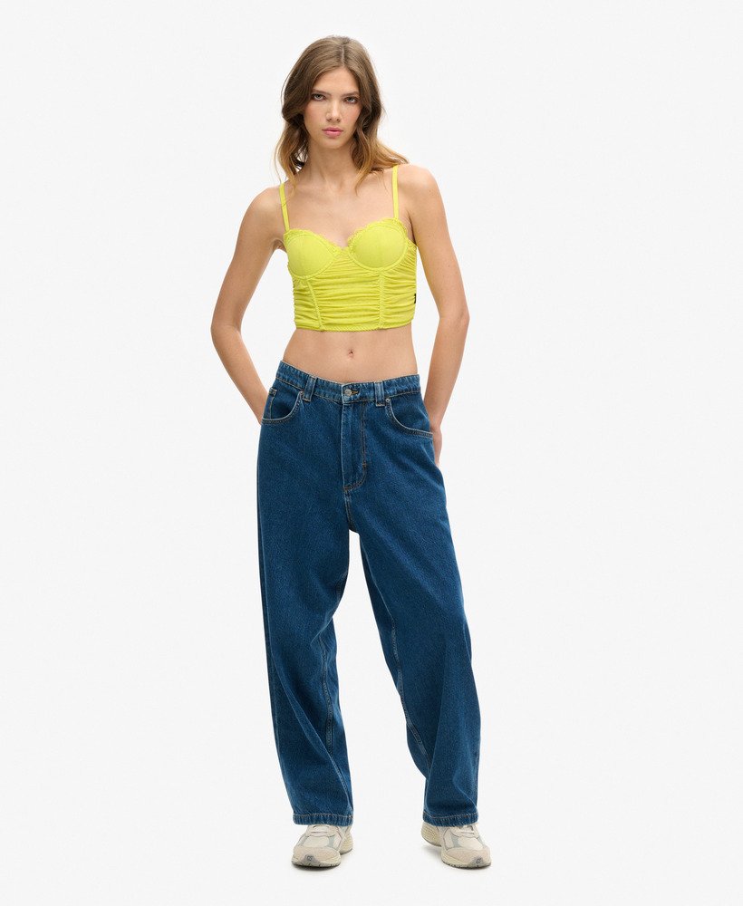 top corset cropped franzido em tule na cor sulphur spring