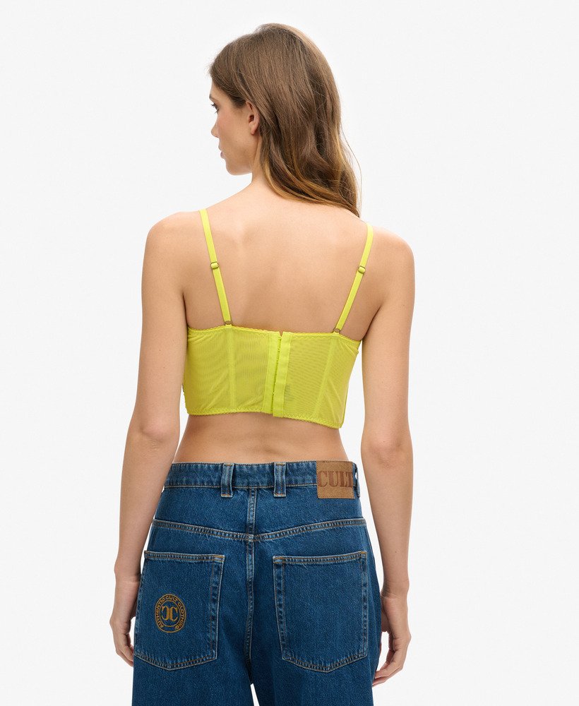 top corset cropped franzido em tule na cor sulphur spring