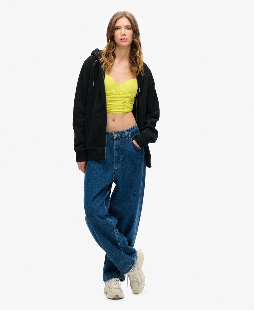 top corset cropped franzido em tule na cor sulphur spring