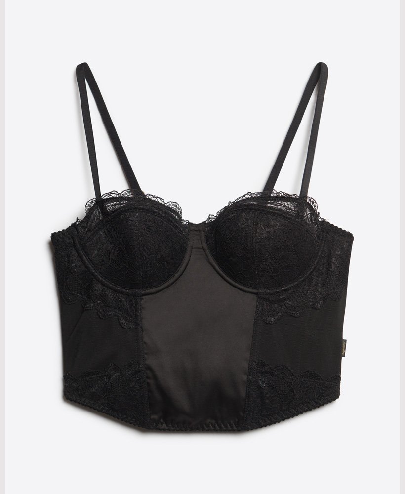 top corset cropped em tule franzido na cor preta