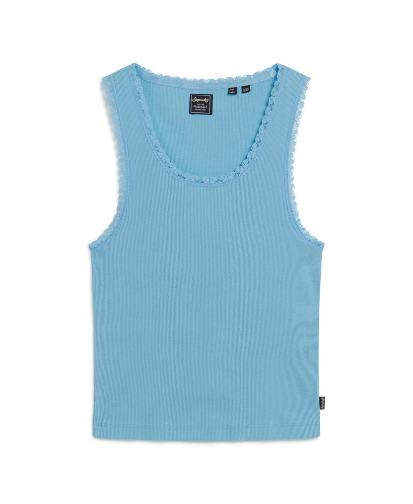 regata athletic essentials vintage com detalhe em renda na cor azul ar