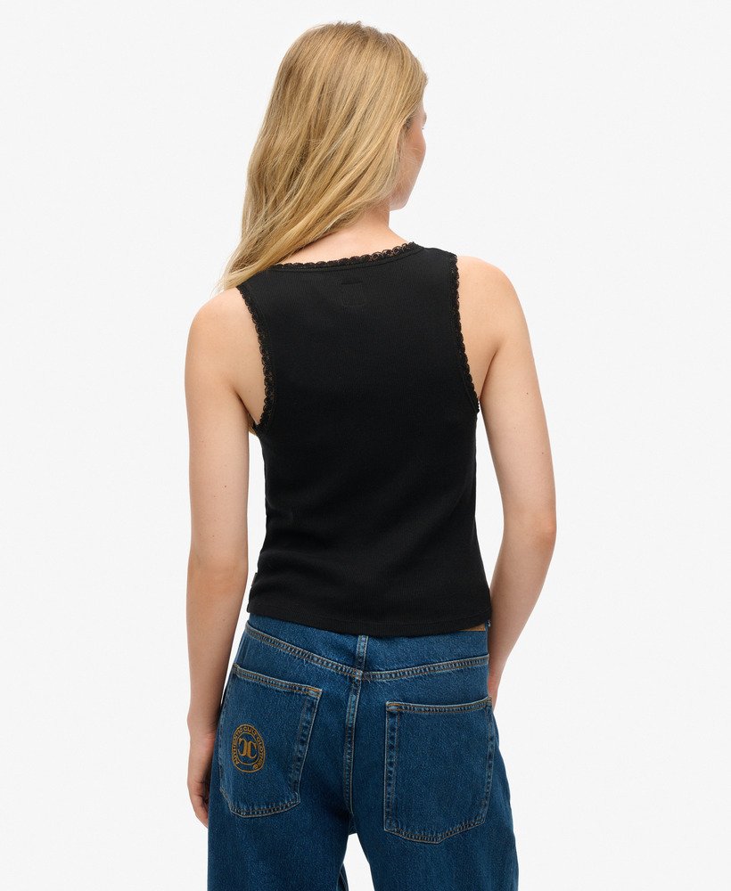 regata athletic essentials vintage com detalhe em renda na cor preta